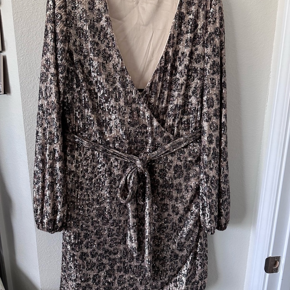 Gianni Bini Leopard Animal Print Sequins Wrap Dress